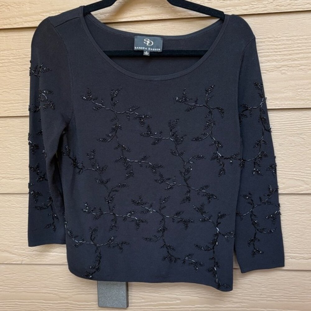 Sandra Darren Black Floral Embellished Blouse
